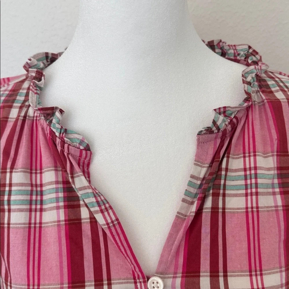 J. Crew Pink Plaid Mini Long Sleeve Drews w Ruffle Trim - Picture 3 of 8